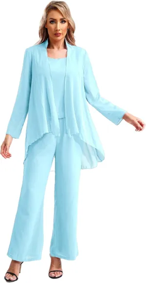 YiZYiF Women's Wedding Guest Pant Suit 3 Piece Mother of Bride Dress Sets Plus Size Evening Gown