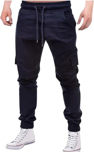Yoga Pants for Men Warm Pants Exercise Pants Fashion Casual Solid Color Elastic Pocket Overalls Pants