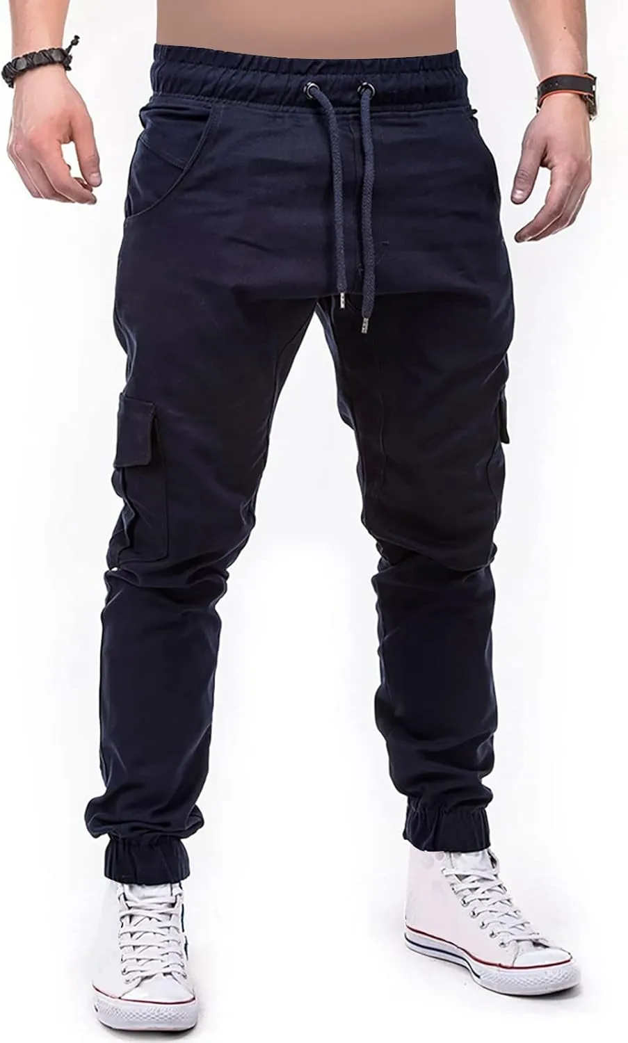 Yoga Pants for Men Warm Pants Exercise Pants Fashion Casual Solid Color Elastic Pocket Overalls Pants
