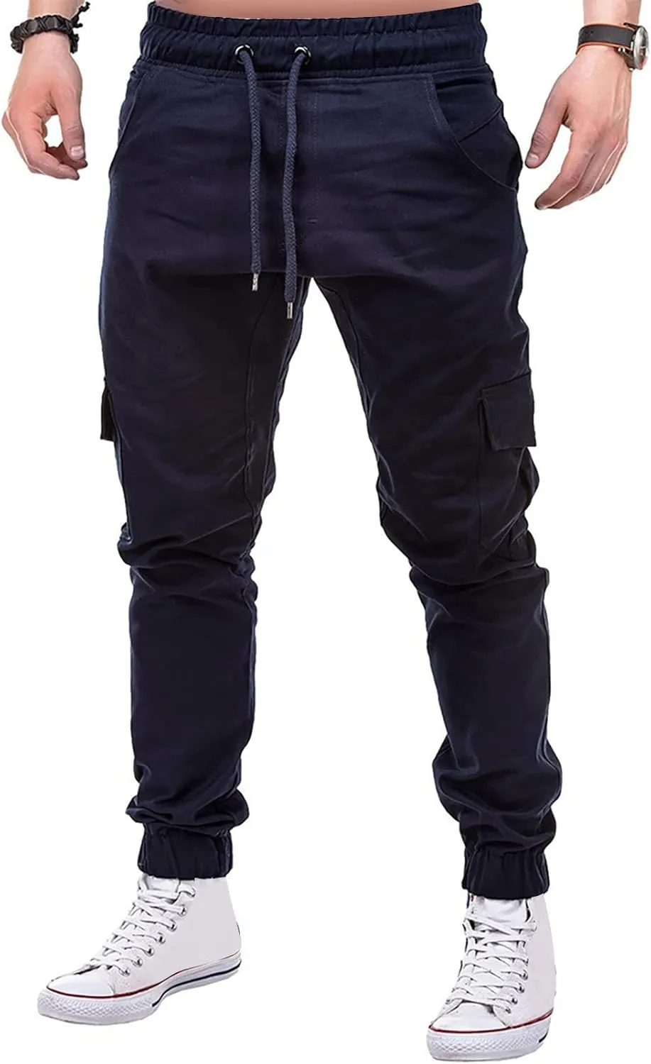 Yoga Pants for Men Warm Pants Exercise Pants Fashion Casual Solid Color Elastic Pocket Overalls Pants