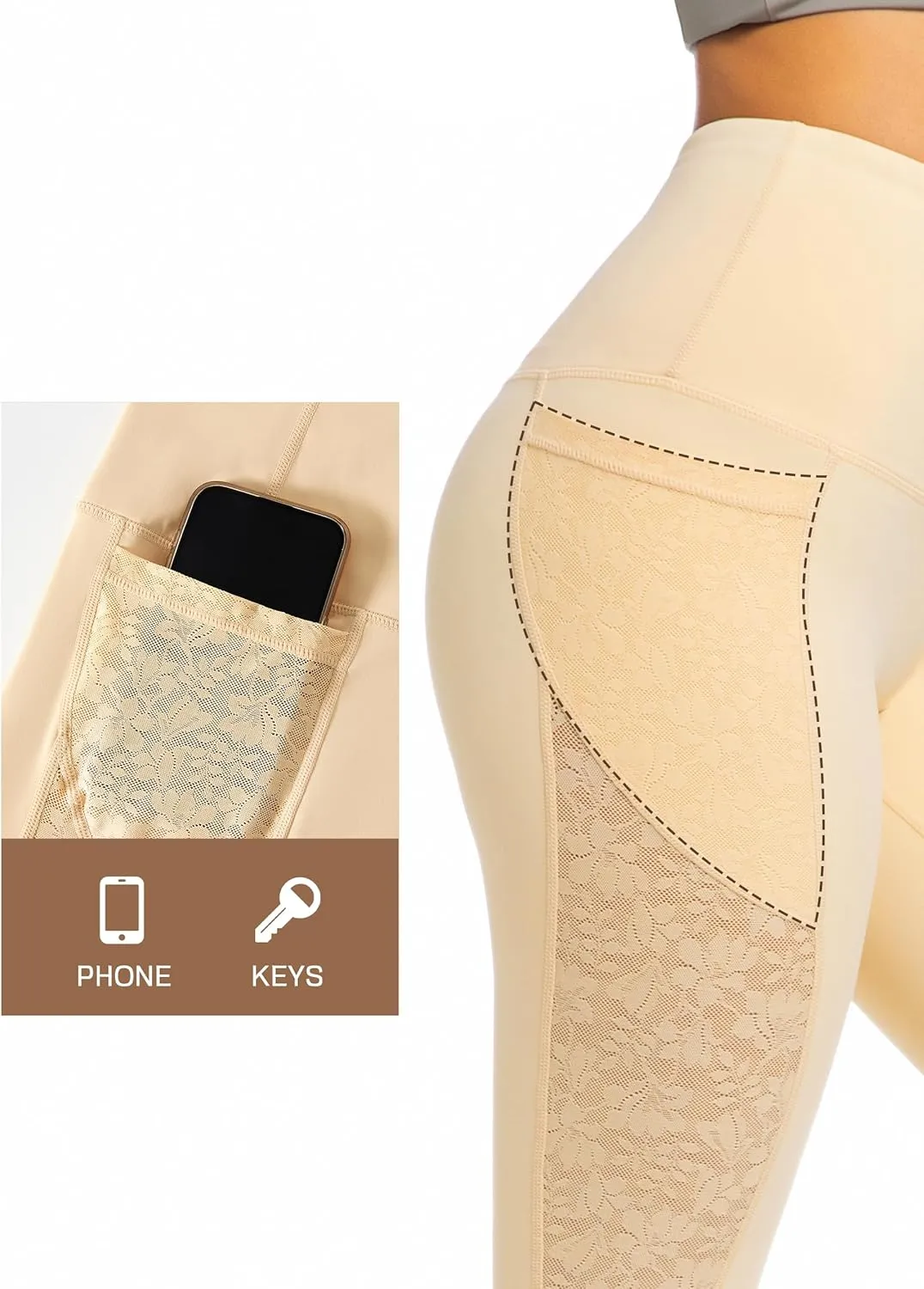 Yoga Pants for Women - High-Waist Lace Leggings Breathable Moisture-Wicking with Pockets,Perfect for Yoga Running