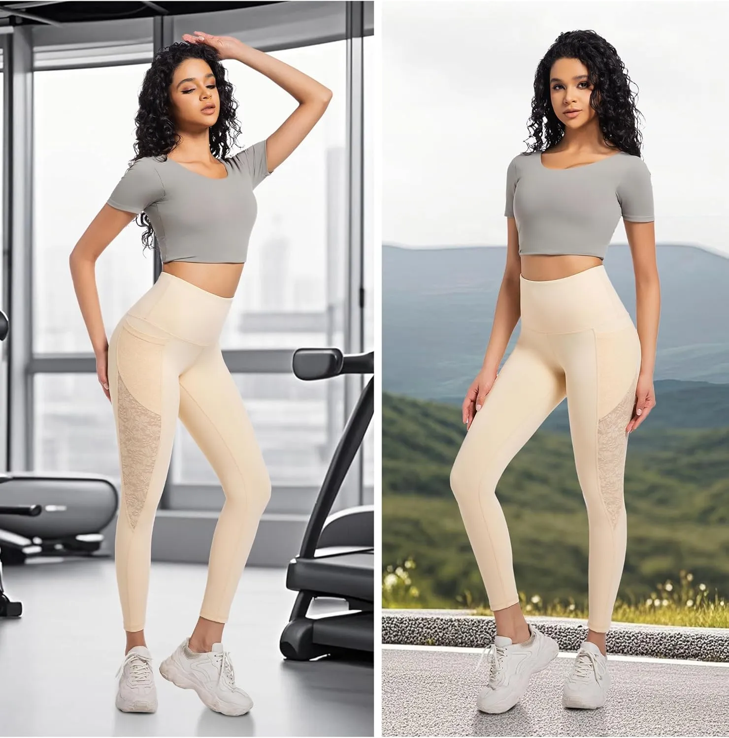 Yoga Pants for Women - High-Waist Lace Leggings Breathable Moisture-Wicking with Pockets,Perfect for Yoga Running