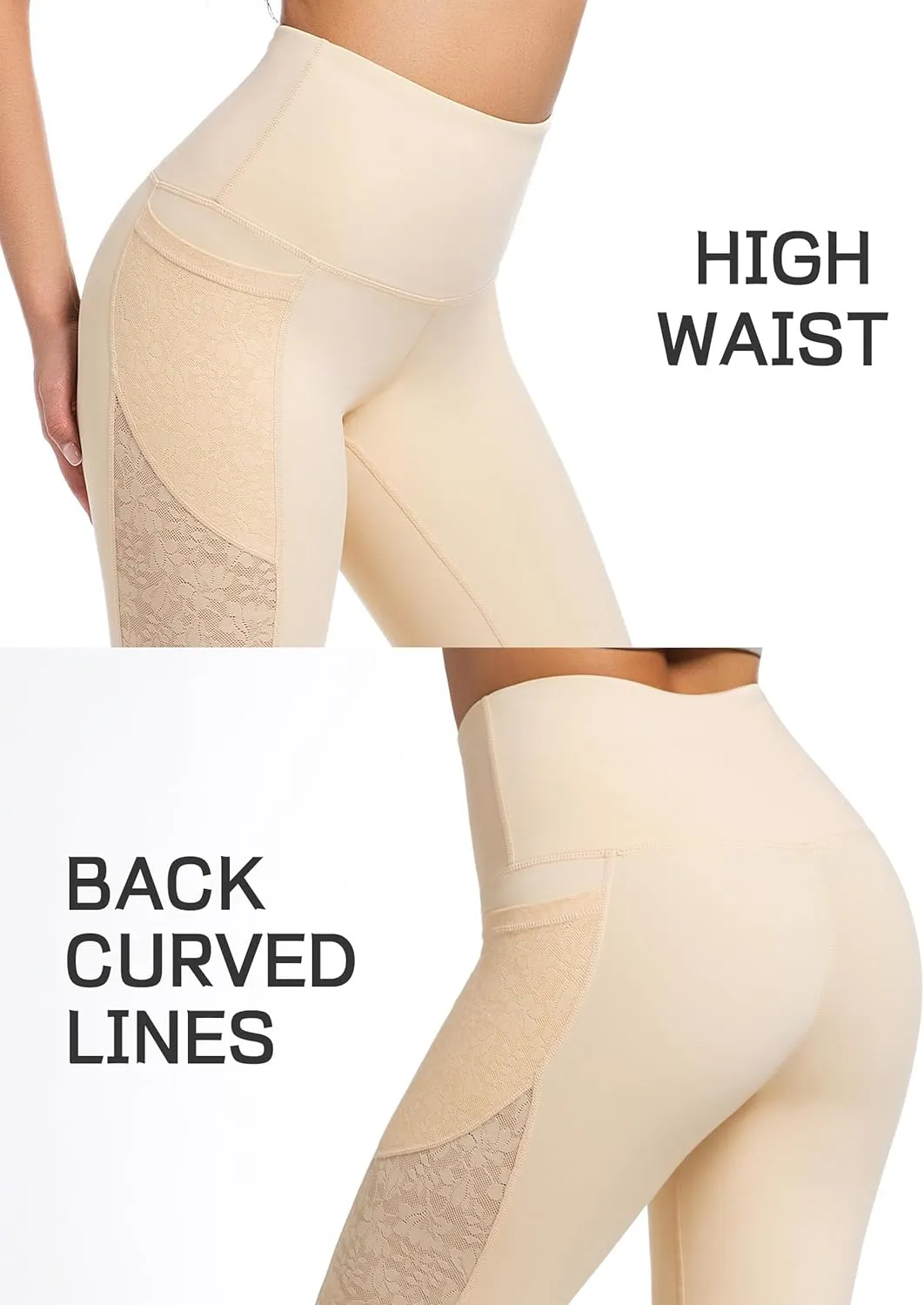 Yoga Pants for Women - High-Waist Lace Leggings Breathable Moisture-Wicking with Pockets,Perfect for Yoga Running