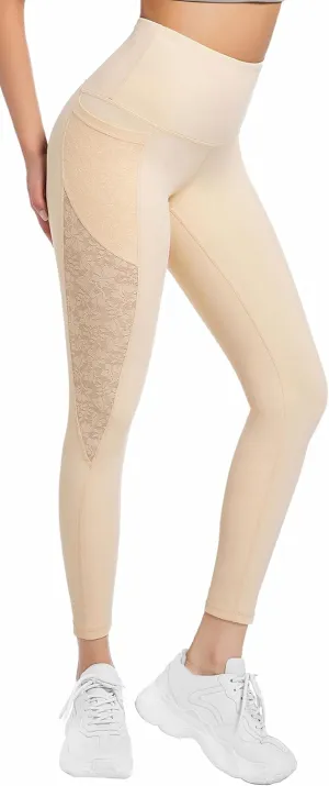 Yoga Pants for Women - High-Waist Lace Leggings Breathable Moisture-Wicking with Pockets,Perfect for Yoga Running