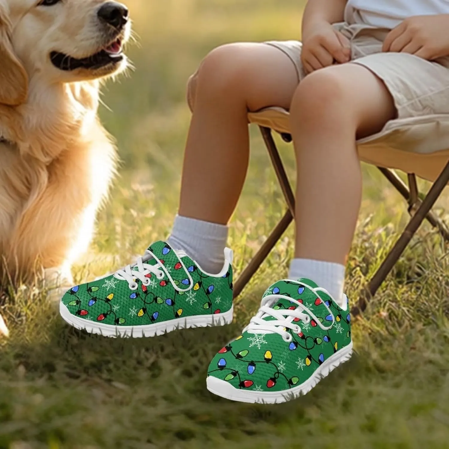Yzaoxia Christmas Little/Big Kids Tennis Shoes Mesh Shoes with Strap