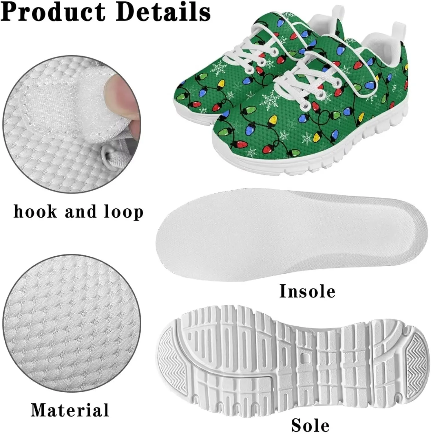 Yzaoxia Christmas Little/Big Kids Tennis Shoes Mesh Shoes with Strap