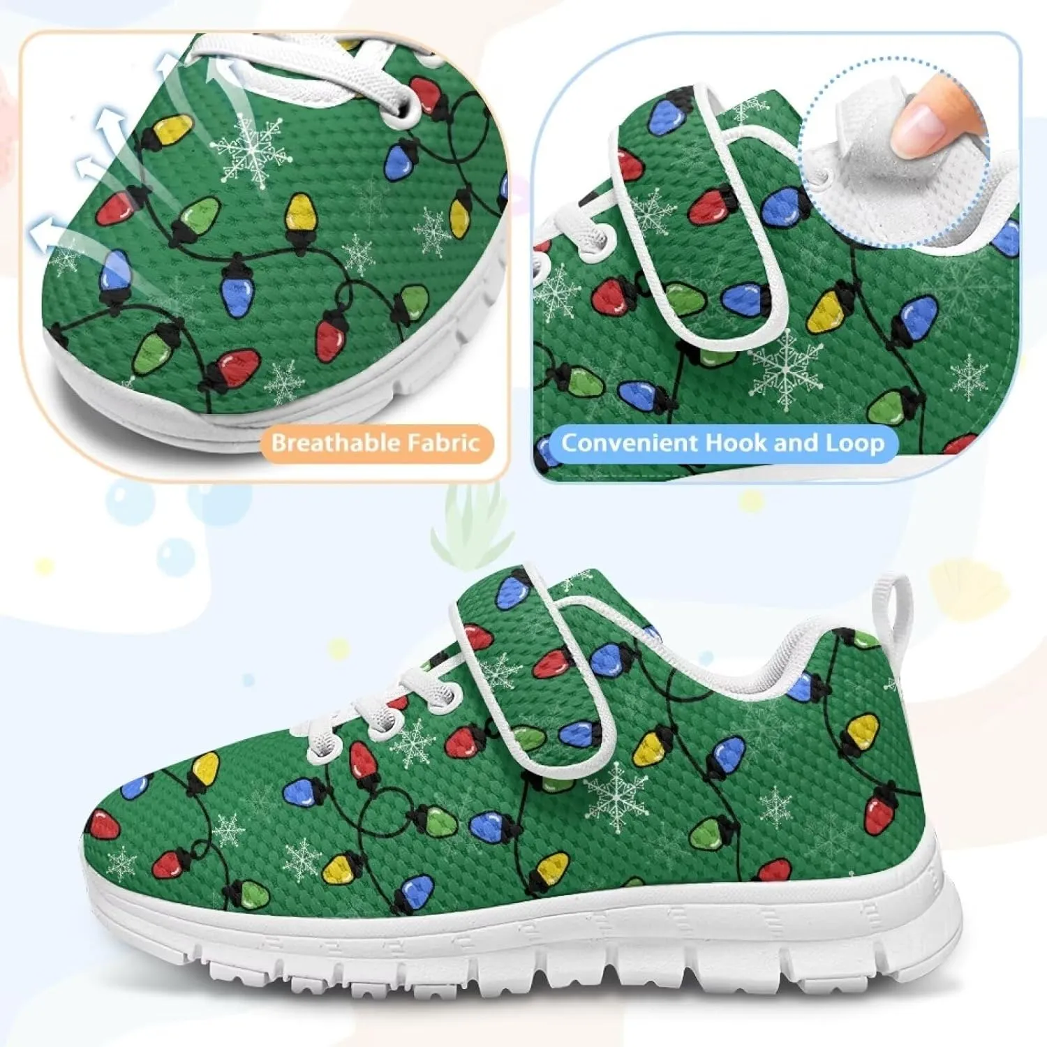 Yzaoxia Christmas Little/Big Kids Tennis Shoes Mesh Shoes with Strap
