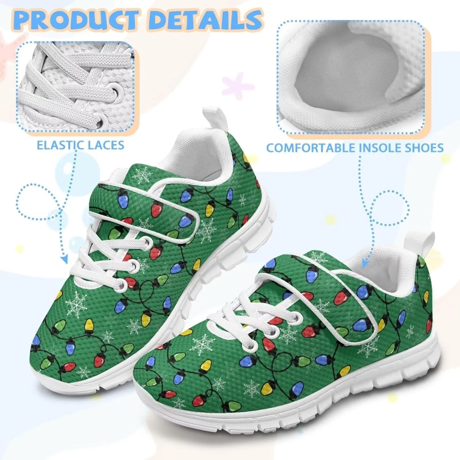 Yzaoxia Christmas Little/Big Kids Tennis Shoes Mesh Shoes with Strap