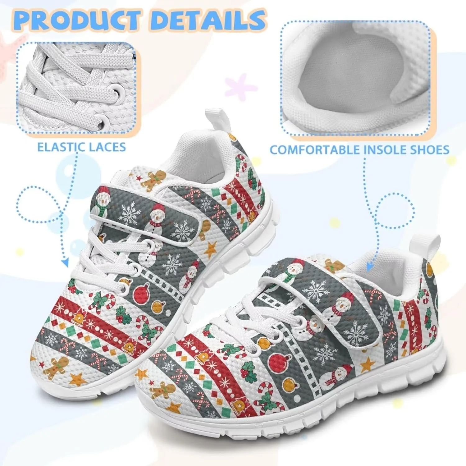 Yzaoxia Christmas Little/Big Kids Tennis Shoes Mesh Shoes with Strap