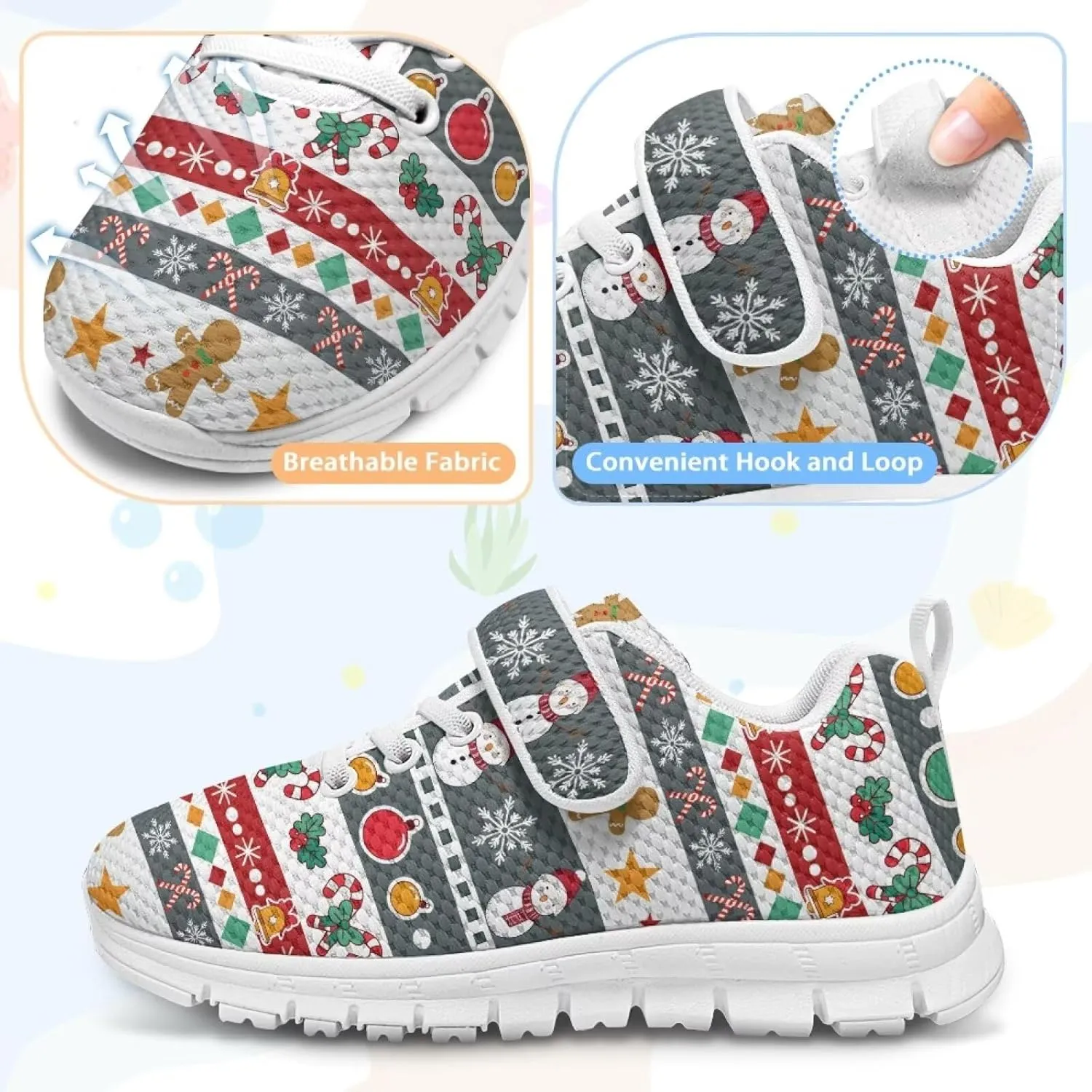 Yzaoxia Christmas Little/Big Kids Tennis Shoes Mesh Shoes with Strap