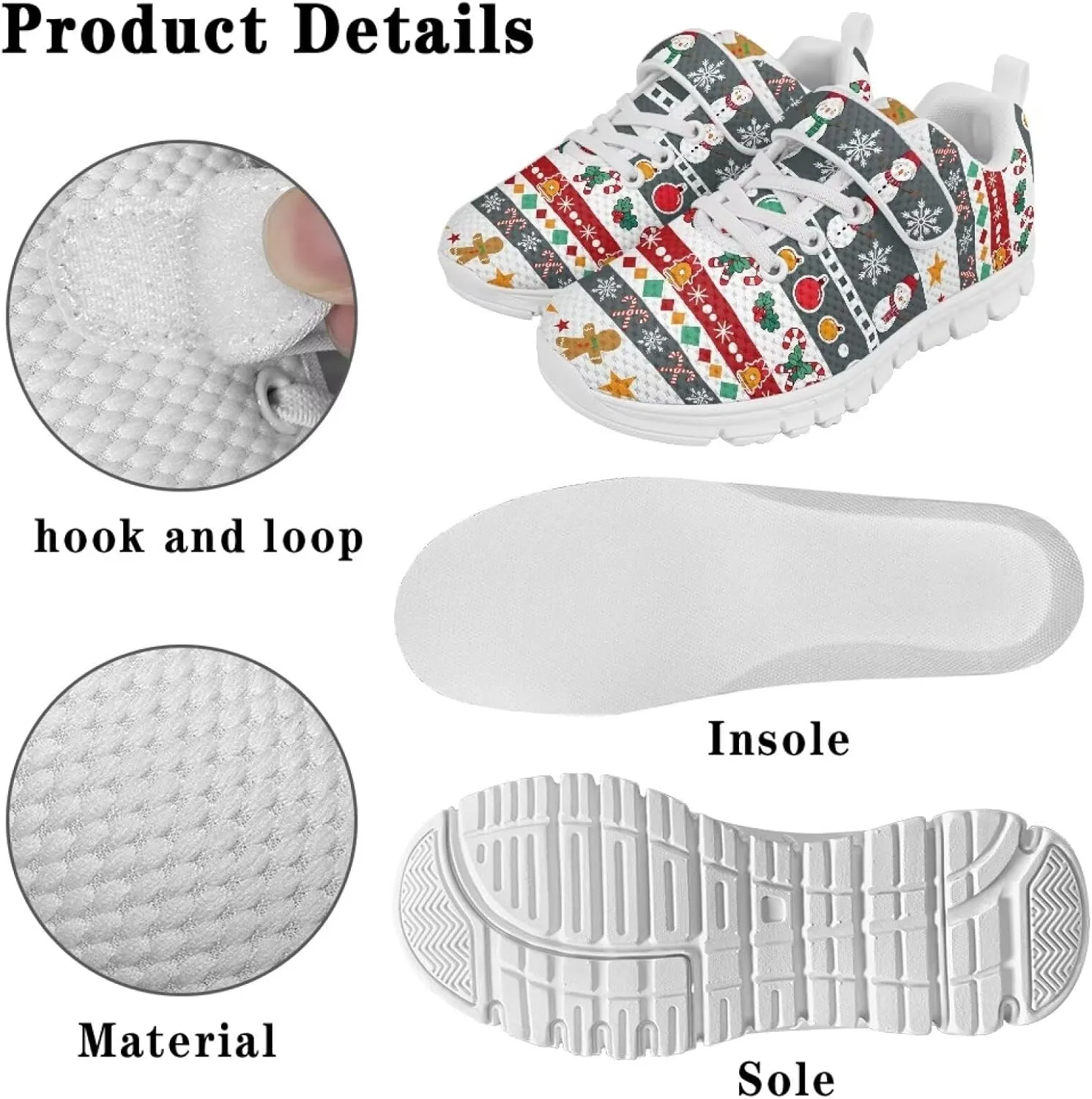 Yzaoxia Christmas Little/Big Kids Tennis Shoes Mesh Shoes with Strap