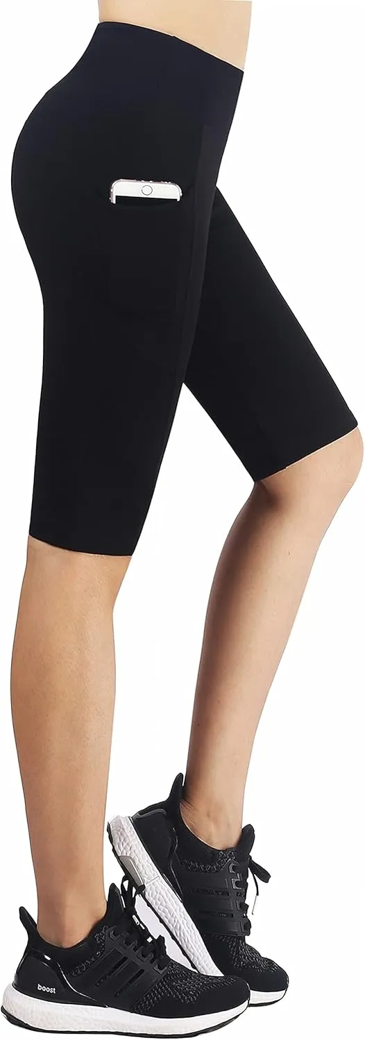 Zinmore Women's Knee Length Tights Yoga Shorts Workout Pants Running Leggings with Pockets