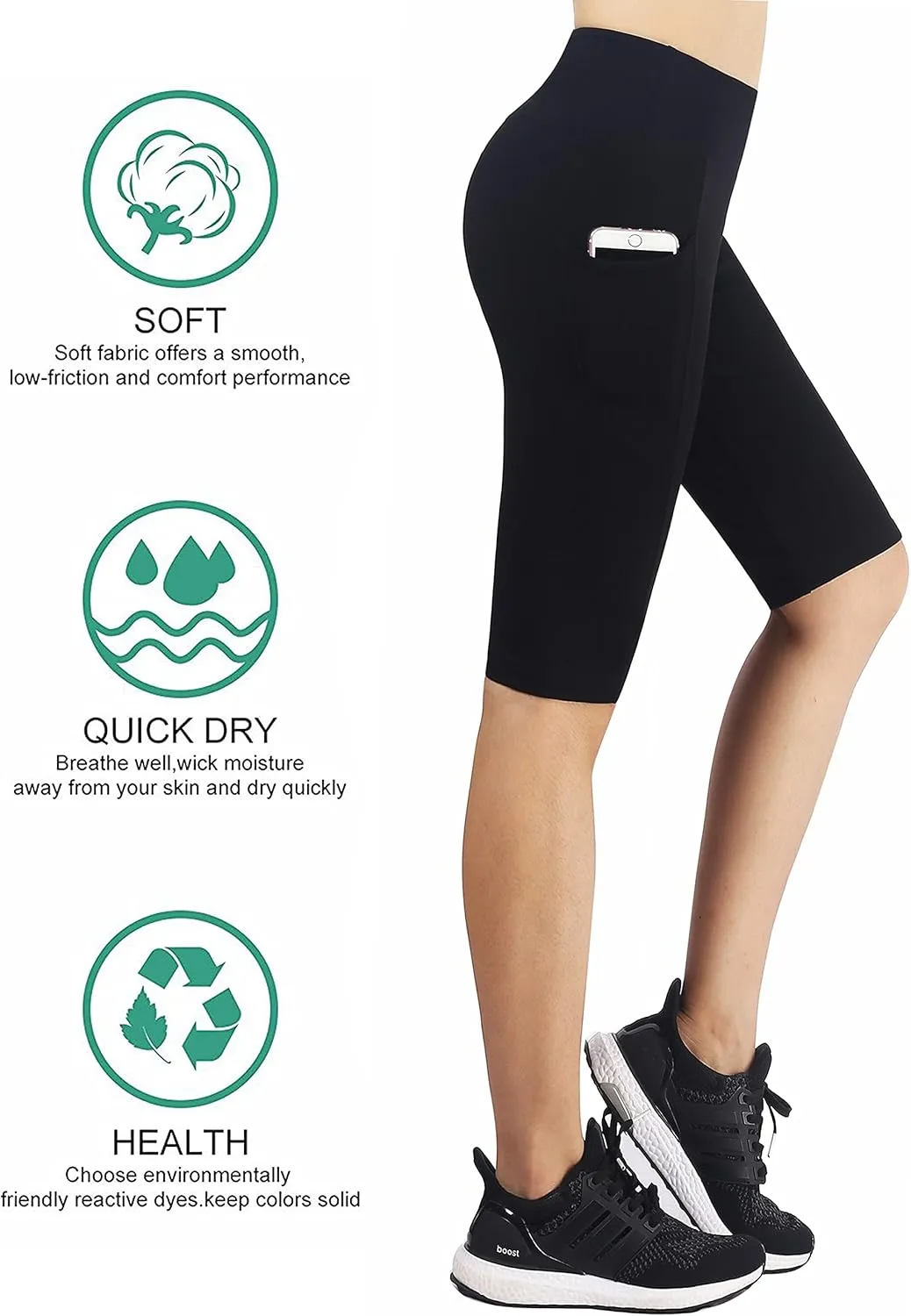 Zinmore Women's Knee Length Tights Yoga Shorts Workout Pants Running Leggings with Pockets