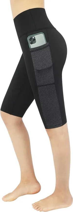 Zinmore Women's Knee Length Tights Yoga Shorts Workout Pants Running Leggings with Pockets
